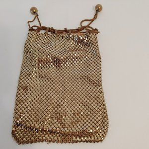 Vintage Whiting & Davis Gold Mesh Draw String Evening Coin Change Bag 5"x4". Pre